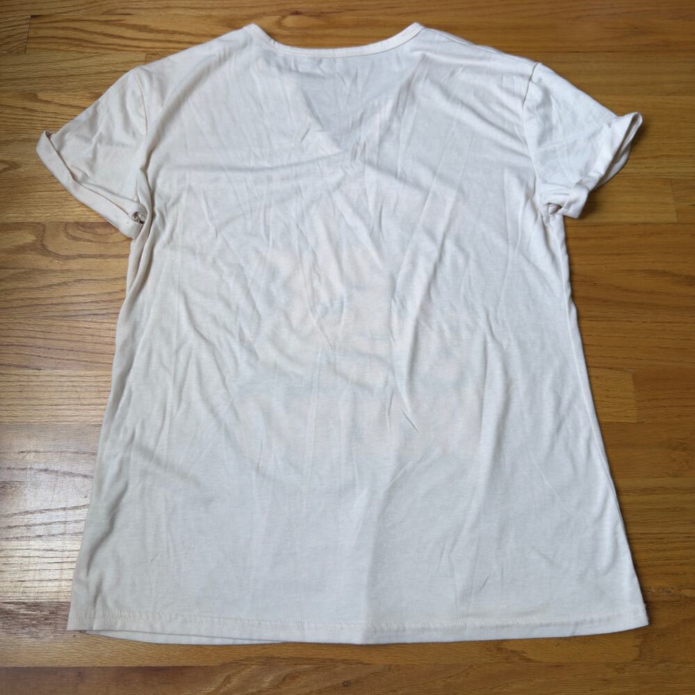 Cowboy Rodeo Shirt L Horse Cactus Cream V-Neck Tee - Picture 6 of 8